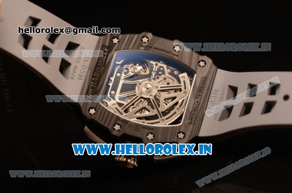 Richard Mille RM 11-09 Chrono Swiss Valjoux 7750 Automatic Carbon Fiber Case with Skeleton Dial Arabic Numeral and White Rubber Strap - 1:1 Original(KV) - Click Image to Close